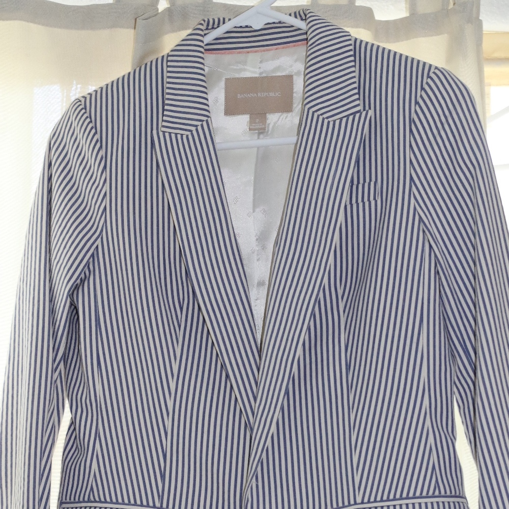 Banana Republic Blue White Striped Blazer
